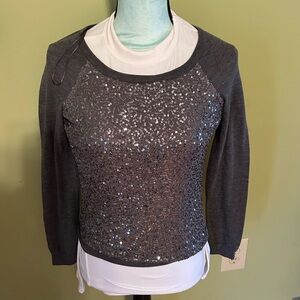 Sequin Front Pullover Sweater – Charcoal Gray Wet seal XS